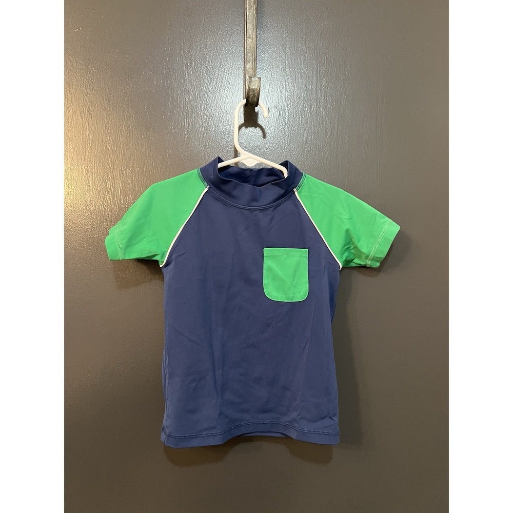 Mini Boden Rash Guard Swim Shirt Sz 4-5Yr Top Classic Blue Green Short Sleeve